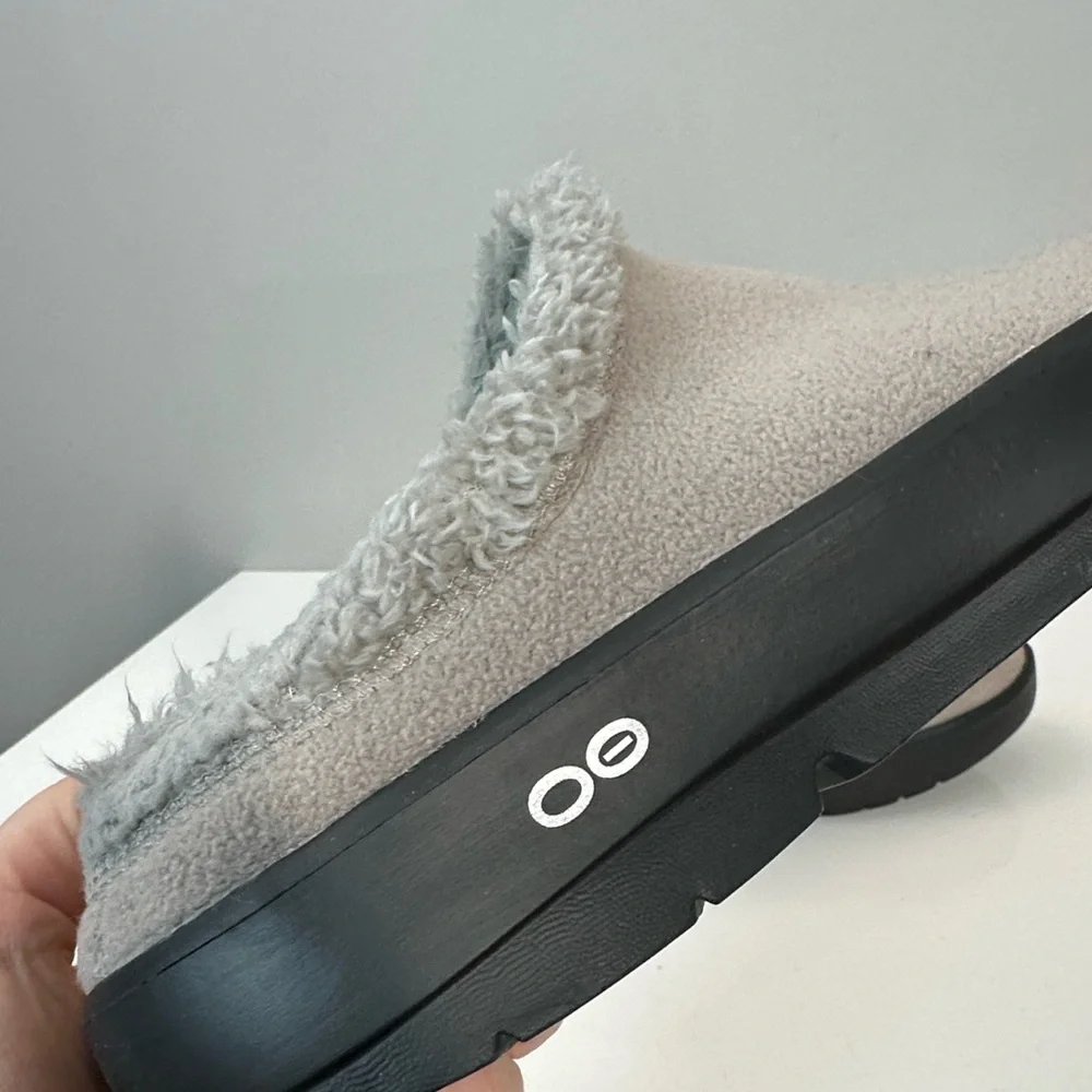Oofos Oocoozie Mule Gray Sherpa Comfort Recovery Slip On Shoes Size 10